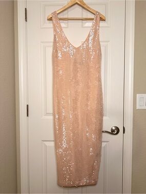 NBD Blush Sequin Scoop Midi Dress
